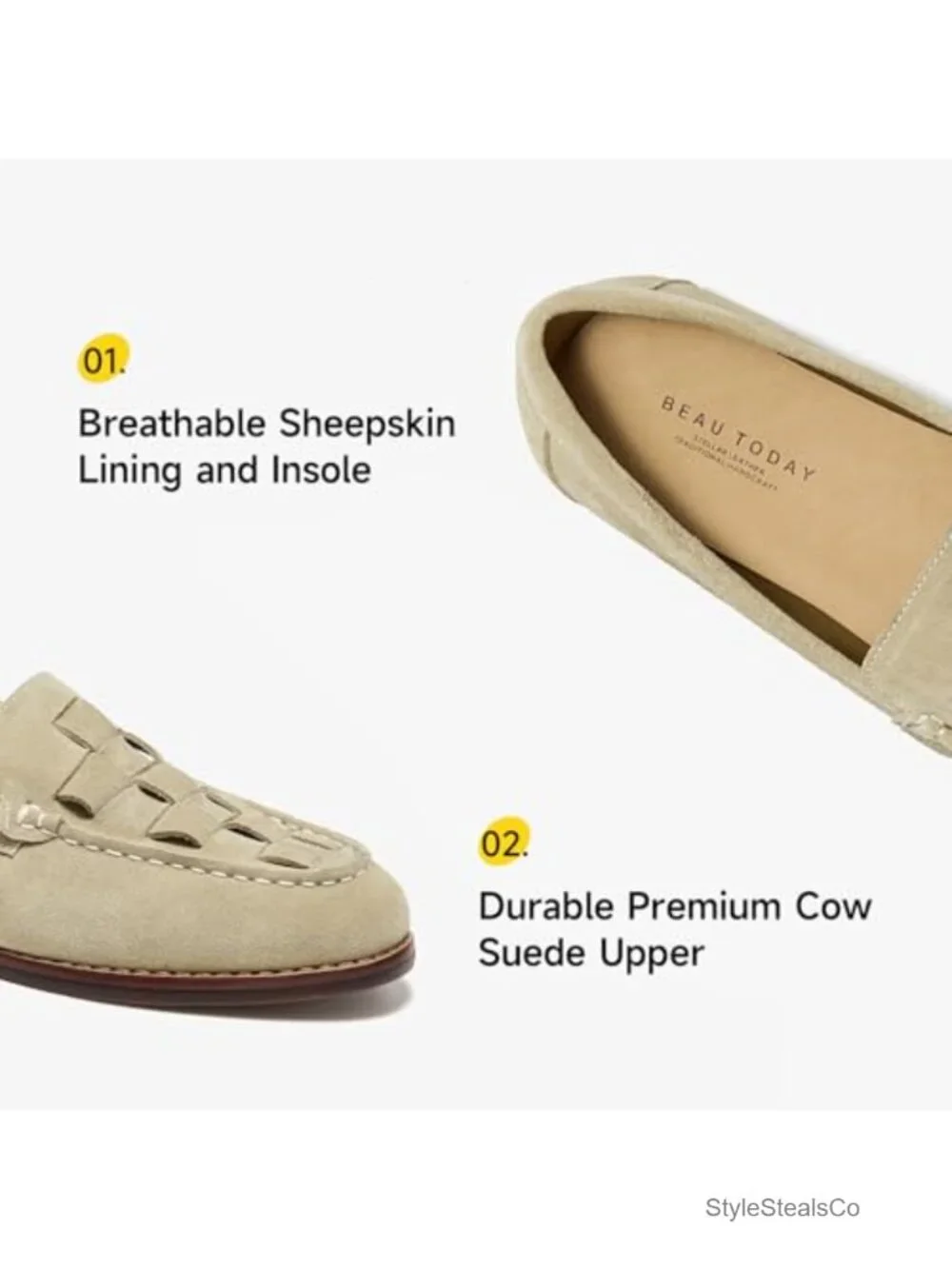 Genuine Cow Suede Woven Loafers - Slip On Mocc Comfortable Flats